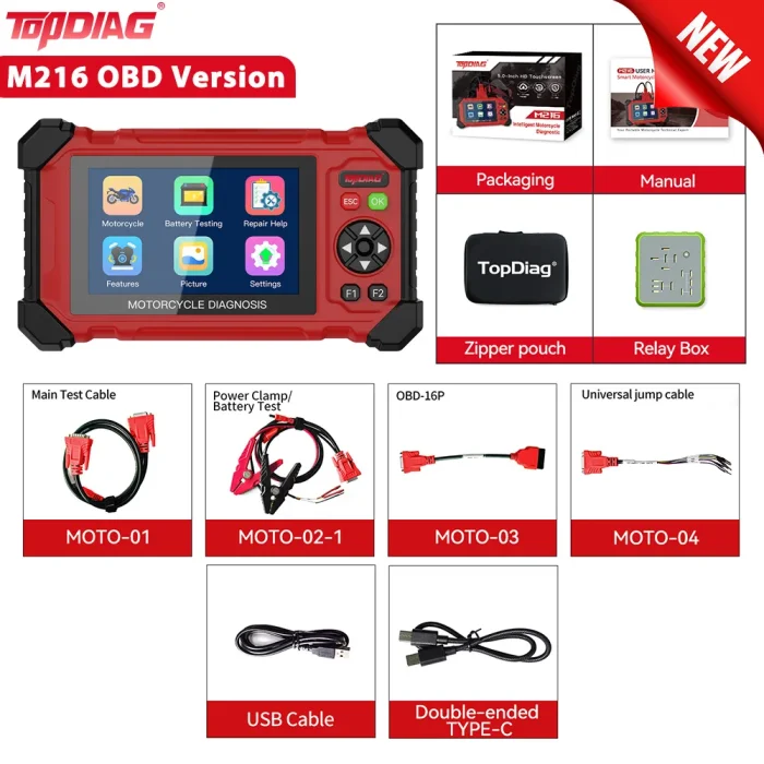 Topdiag M216 OBDII Motorcycle Scanner Diagnostic Tool For BMW Yamaha KTM SUZUKI EURO5 Read Clean Fault Code