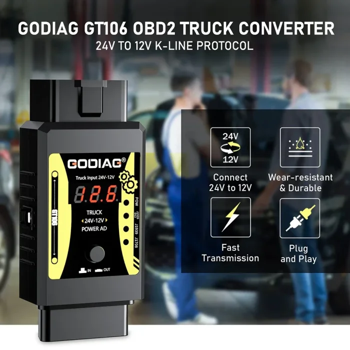Godiag GT106 24V to12V Heavy Duty Truck Adapter for X431 for Truck Converter Heavy Duty Vehicles Diagnosis