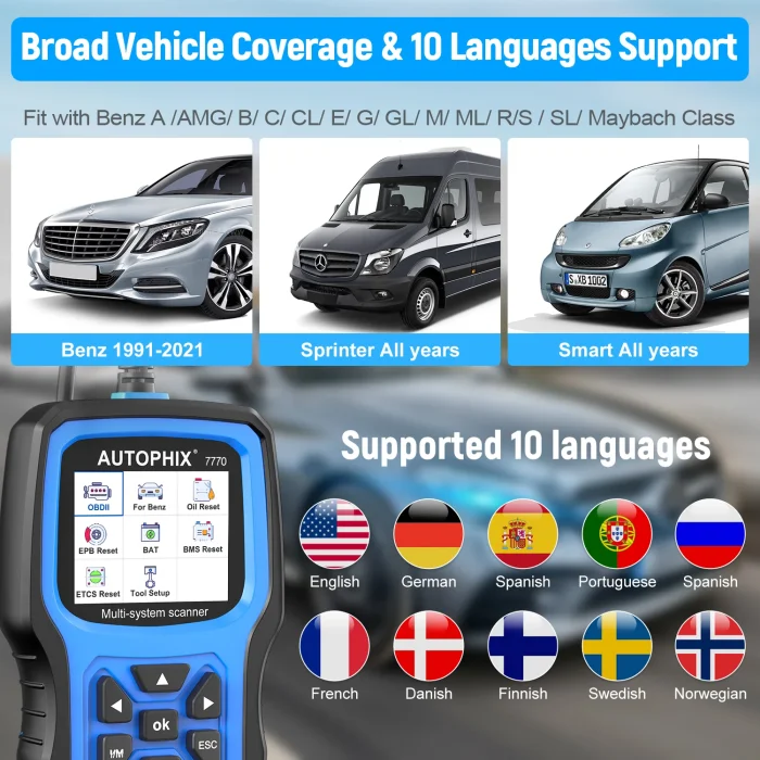 Autophix 7770 Mercedes Benz All System Car OBD2 Scanner Support ABS Bleeding DPF SAS TPMS EPB Oil Reset
