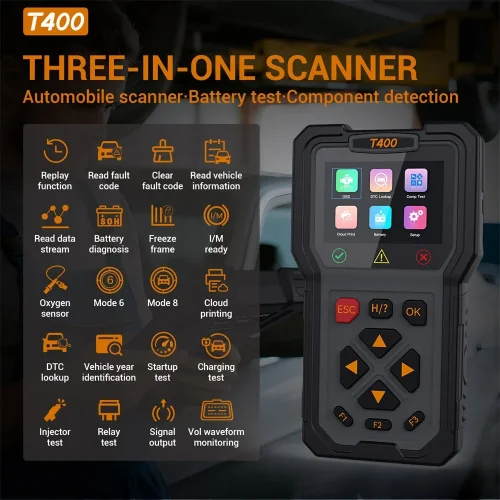 JDiag T400 Car Diagnostic Tool OBD2 Scanner with Battery Tester & Injector Test