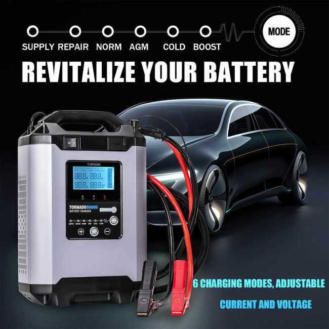TOPDON Tornado90000 Battery Charger Power Supply & Smart Charger for 12V Cars and 24V Trucks