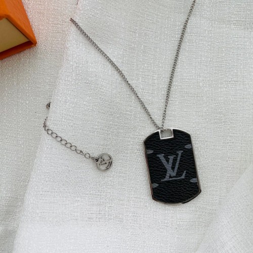 LV Leather stitching military nameplate Necklace FZXL029