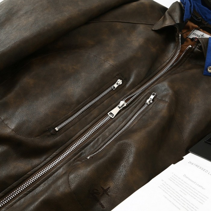 Supreme X Stone island WEEK10 LEATHER BOMBER JACKET FZJK1186