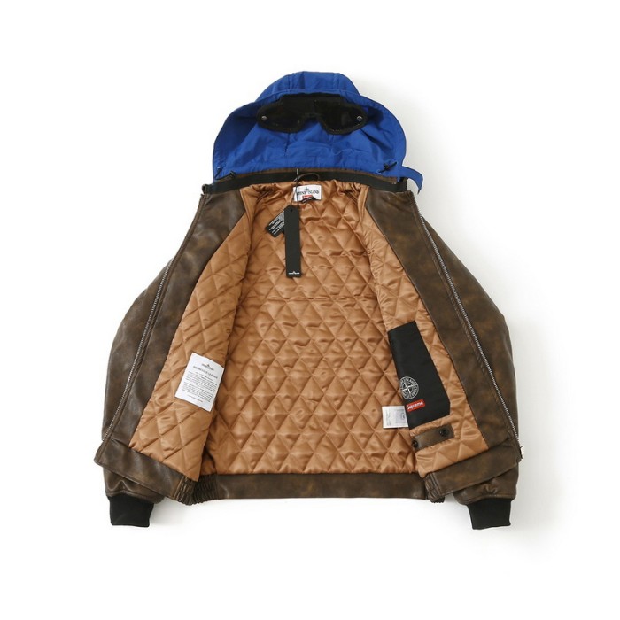 Supreme X Stone island WEEK10 LEATHER BOMBER JACKET FZJK1186