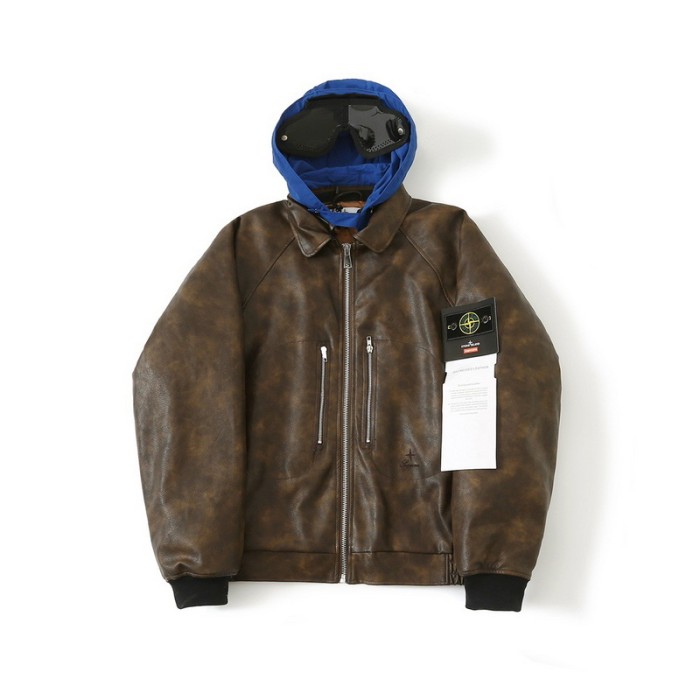 Supreme X Stone island WEEK10 LEATHER BOMBER JACKET FZJK1186