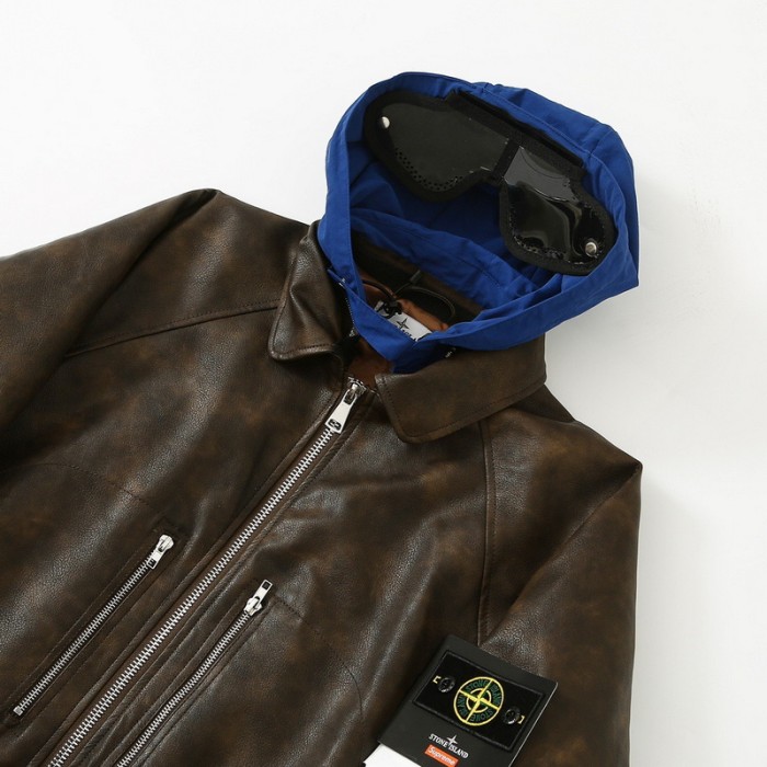 Supreme X Stone island WEEK10 LEATHER BOMBER JACKET FZJK1186