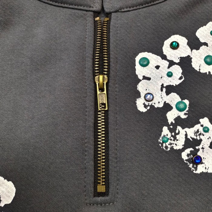 DENIM TEARS Rhinestone Half Zipper Hoodies FZWY1478