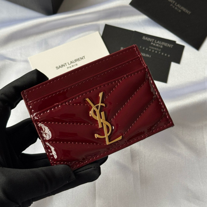 YSL SLP SAINT LAURENT CASSANDRE MATELASSÉ Lacquer leather card bag Wallet Purse FZBB151