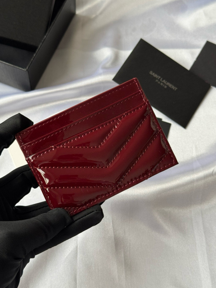 YSL SLP SAINT LAURENT CASSANDRE MATELASSÉ Lacquer leather card bag Wallet Purse FZBB151