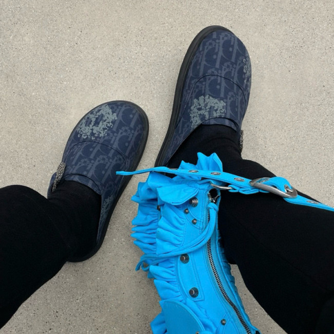 DIOR X DENIM TEARS Oblique Aqua Shoes Slipper Mules  FZXZ240