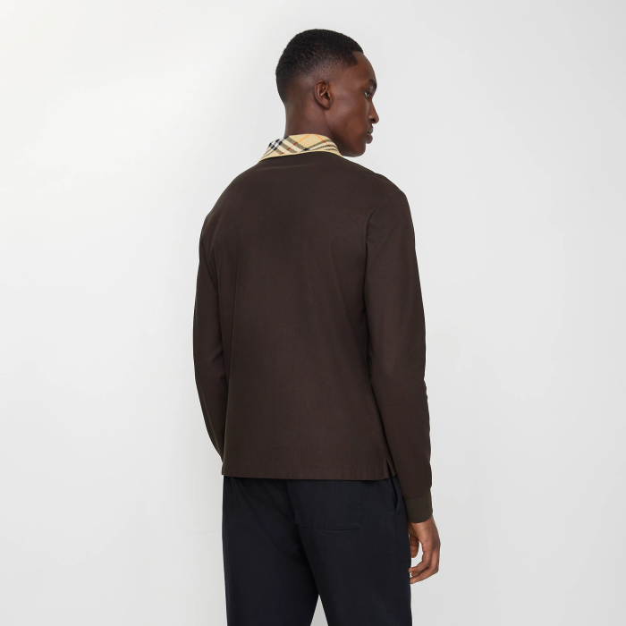 Burberry Long-sleeve Check Collar Cotton Polo Shirt FZTX5291