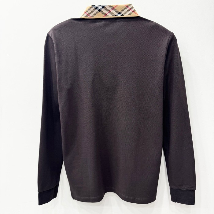 Burberry Long-sleeve Check Collar Cotton Polo Shirt FZTX5291