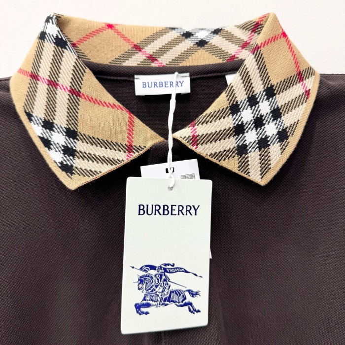 Burberry Long-sleeve Check Collar Cotton Polo Shirt FZTX5291