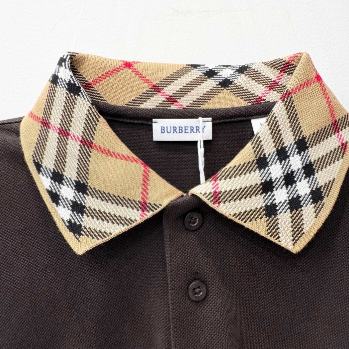 Burberry Long-sleeve Check Collar Cotton Polo Shirt FZTX5291