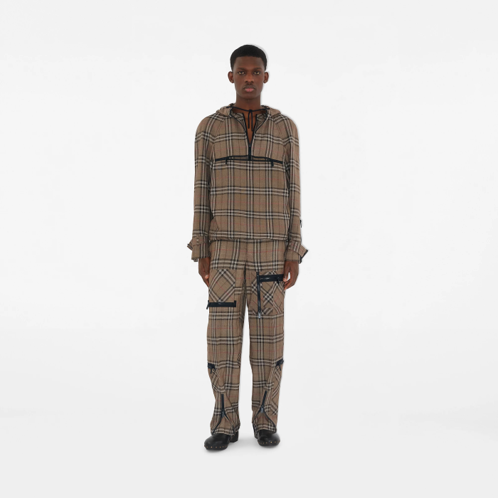 Burberry Check Silk Blend Cargo Trousers FZKZ1661
