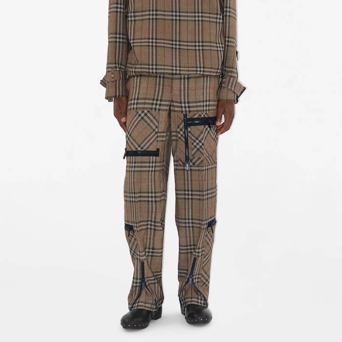 Burberry Check Silk Blend Cargo Trousers FZKZ1661