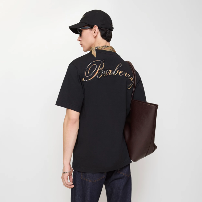Burberry Check Cursive Logo Cotton T-shirt FZTX5375