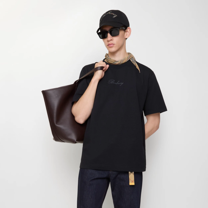 Burberry Check Cursive Logo Cotton T-shirt FZTX5375