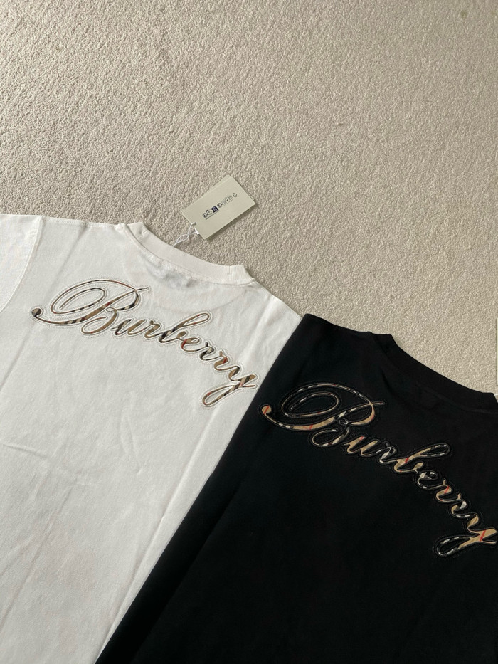 Burberry Check Cursive Logo Cotton T-shirt FZTX5375