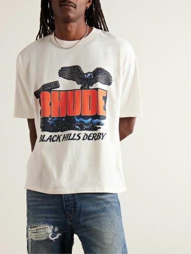 RHUDE Black Hills Rally Logo-Print T-Shirt FZTX5513
