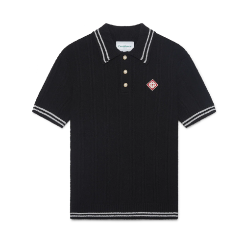 CASABLANCA SILVER TRIM BOUCLE POLO SHIRT FZTX6129