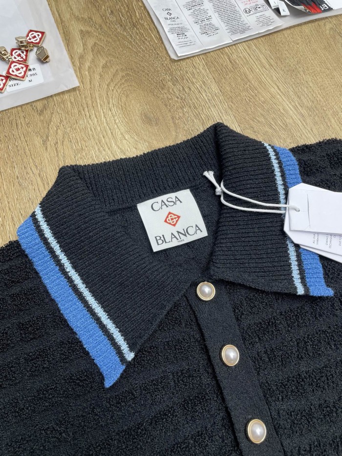 CASABLANCA KNIT PIQUE SHORT SLEEVE POLO SHIRT FZTX6131