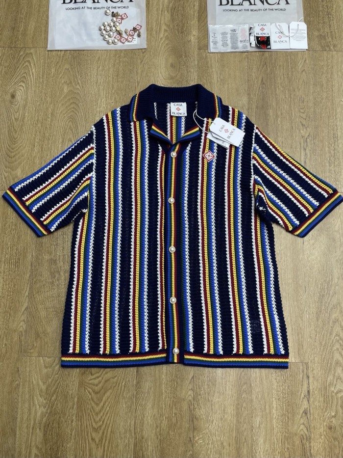 CASABLANCA Crochet Stripe Knitted Suit Shirts Shorts FZTZ106