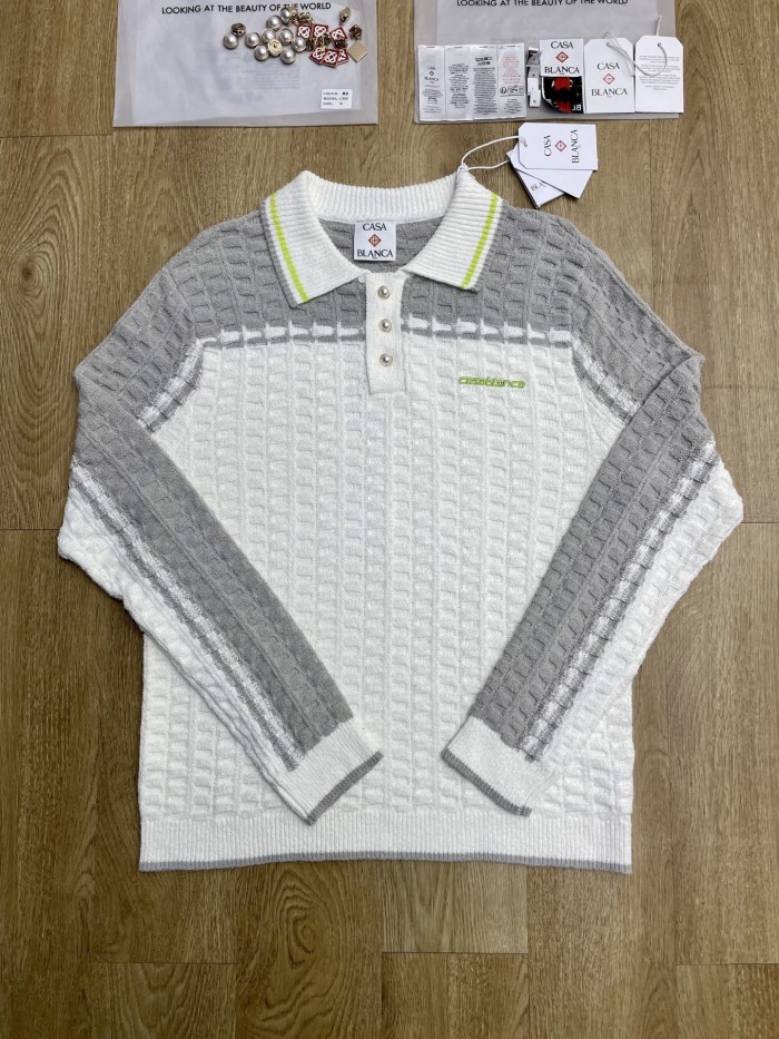 CASABLANCA TENNIS BOUCLE LONG SLEEVE POLO SHIRT sweater FZMY850
