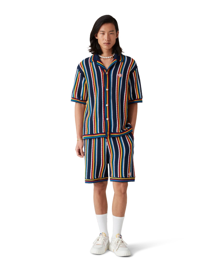CASABLANCA Crochet Stripe Knitted Suit Shirts Shorts FZTZ106