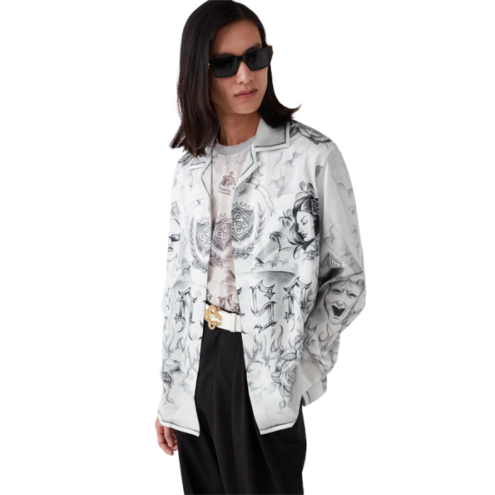 CASABLANCA TATTOO LONG SLEEVE SILK SHIRT FZCS644
