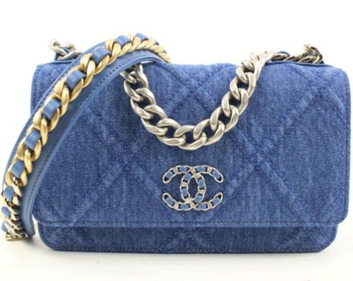 Chanel Wallet on Chain 22p Silver Gold Quilted 19 Flap Woc S126c49 Blue Denim Cross Body Bag