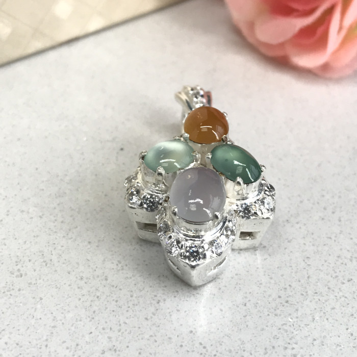 Myanmar emerald ring face (4 piece)