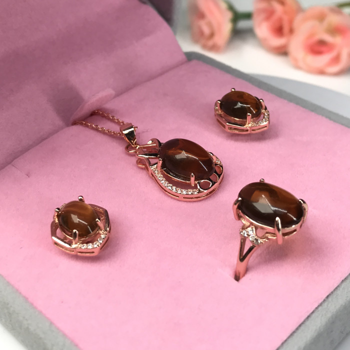 Amber three piece set (pendant, ear pin, ring)