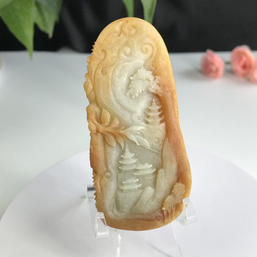 Yellow jade God of wealth (unpolished)