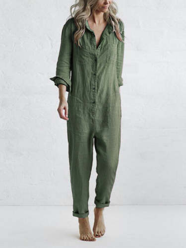 Rablo Casual Button-Up Lapel Jumpsuit