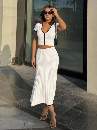 Minimalism Contrast Trim Skirt Set