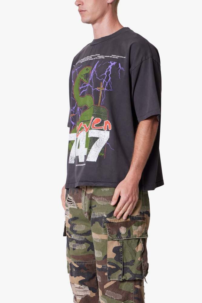 Snake 747 Printed Tee - Washed Black