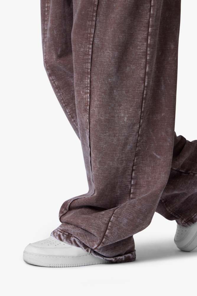 Frayed Seam Acid Wash Sweatpants - Brown