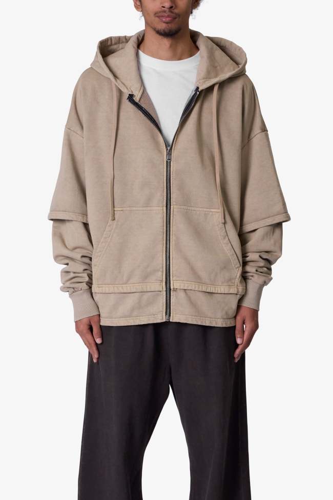 Double Layer Zipper Sweater - Washed Earth