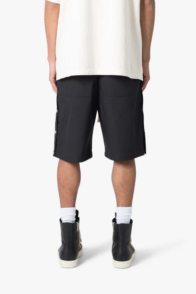 Side Snap Nylon Shorts - Black