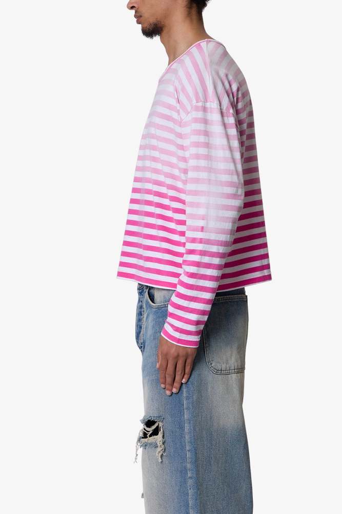 Faded Stripe L/S Tee - Pink/White