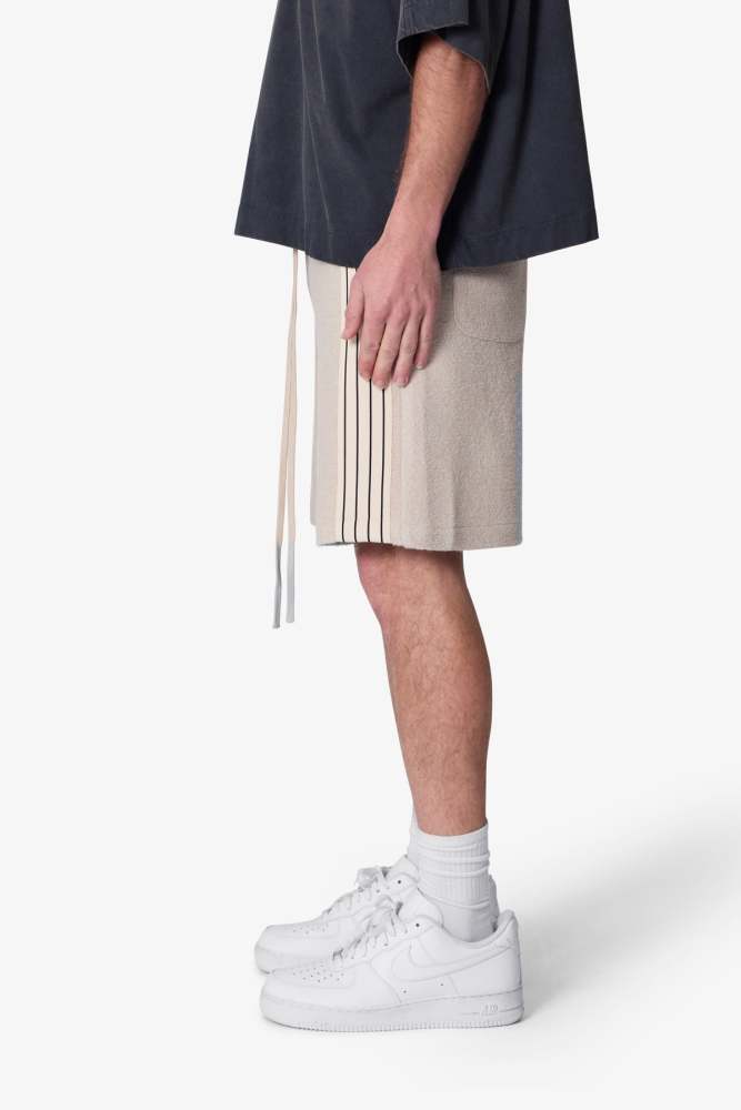 Tricot Striped Sweatshorts - Tan