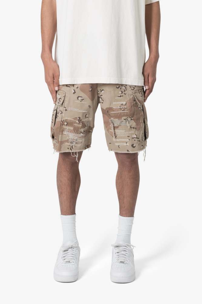 Distressed Cargo Shorts - Desert Camo
