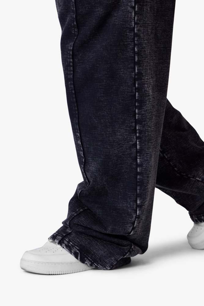 Frayed Seam Acid Wash Sweatpants - Black