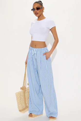 Timothy Striped Wide Leg Pant - Light Blue