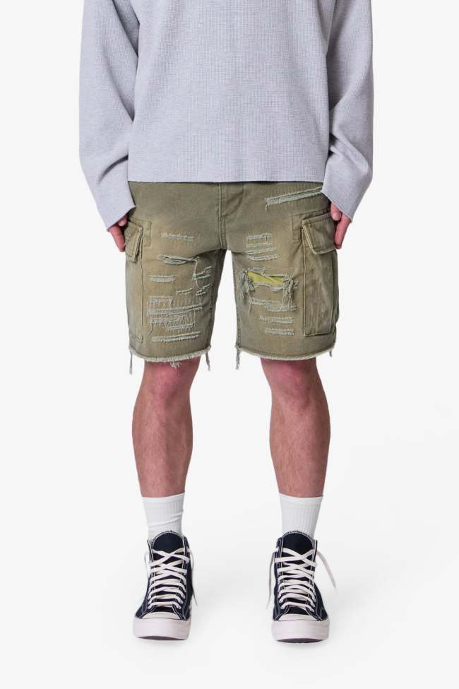 Distressed Cargo Shorts - Olive