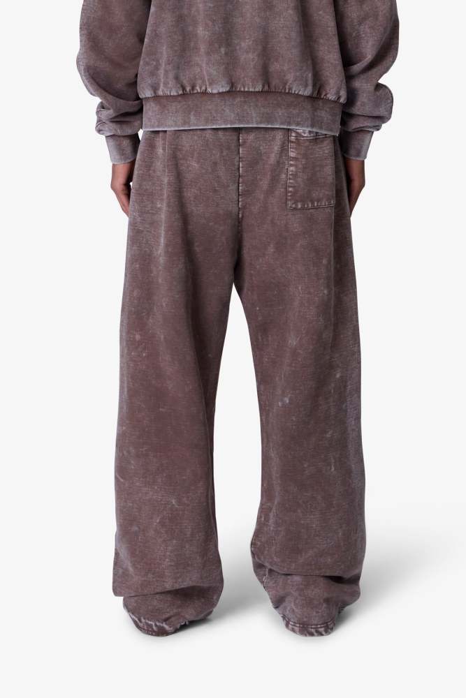 Frayed Seam Acid Wash Sweatpants - Brown
