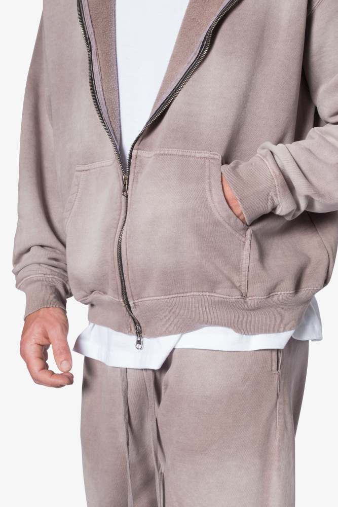 Faded Basic Zip Up Hoodie - Washed Mauve