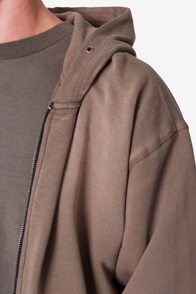 Faded Basic Zip Up Hoodie - Muddy Grey