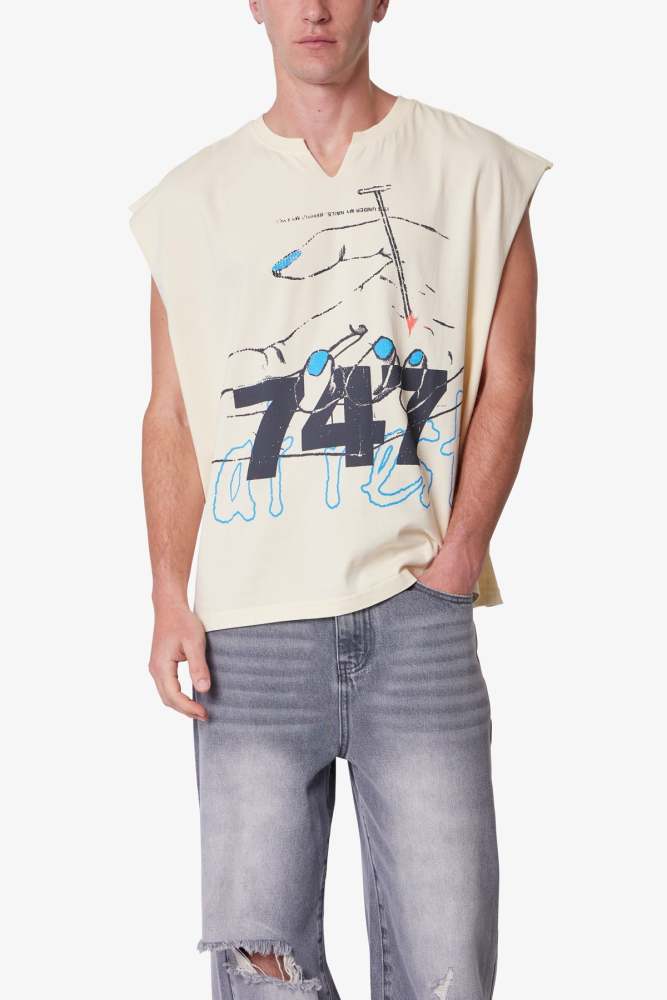 Nail Printed Cut Off Tee - Antique White